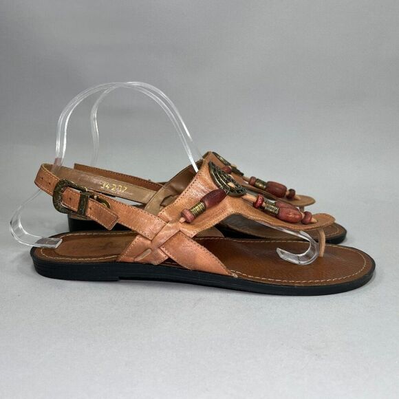 Fanfares Women's Size 10 Brown Leather Flip Flop Toe Post Sandals - Picture 1 of 10